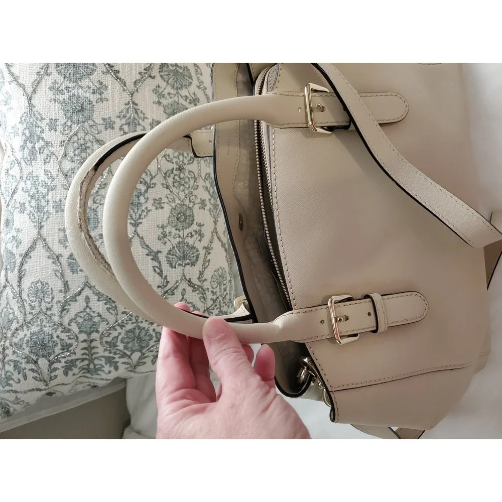Kate Spade Ivory Beige Saffiano Leather Satchel Purse Handbag With Strap Handles